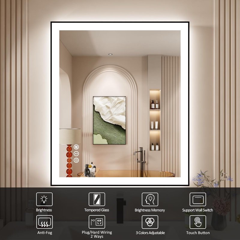 led bathroom mirror whit black frame backlit and front lighted Balt 