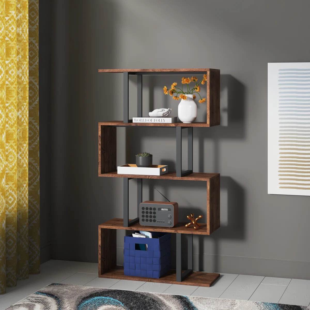 chayaneyra 56”H x 31.5 W steel geometric bookcase 
