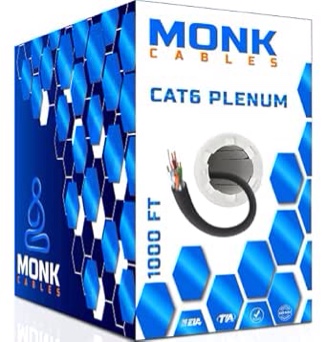 MONK CABLES | CAT6 Plenum (CMP) 1000ft Ethernet Cable | UTP, 23AWG, 550MHz | DSX-8000 Fluke Test Certified | Highest Quality & Most Certified Cable of The Whole Market (Blue)