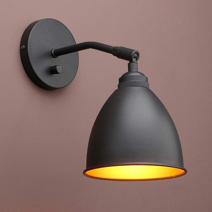 Yosoan Vintage Wall Sconce – Dimmable On/Off Switch, Hardwired, 6.1 Inch Oval Antique Metal Shade, E26 Base, For Bedroom Reading Light Or Bookcase