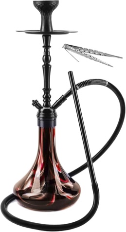 Premium Hookah Set 26" – Best Original Aluminum Hookah Kit with Stable Glass Vase - Washable Silicone Bowl and Hose with Spring and Diffuser - by NinwoO Red