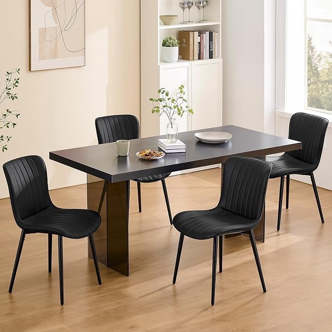 upholstered dining chair modern black leather (set of 4) (similar to stock photo)