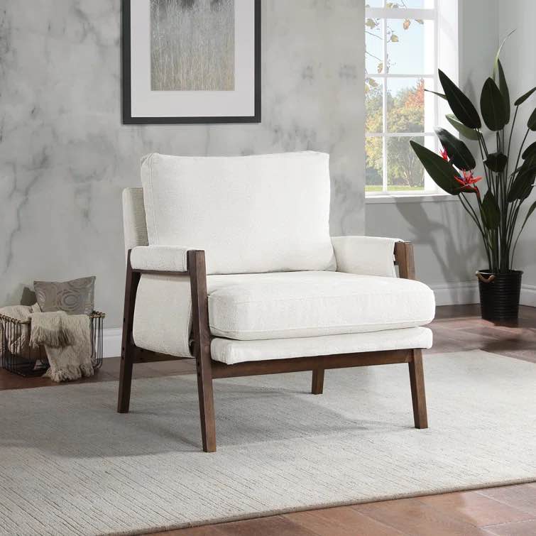Brayven Accent Chair - 30" Wide Scandinavian Style Plush Fabric Cushion Solid Wood Frame Fabric: White Chenille