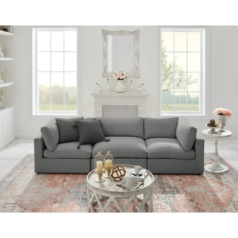 (Incomplete Set, Only Cushions) Velvet Sectional Sofa, Light Gray (Similar to stock photo)