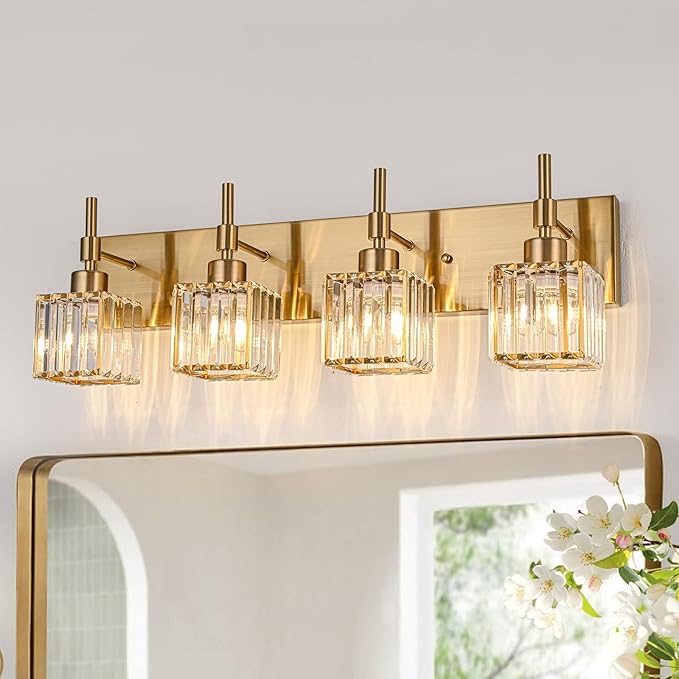 ( similar)Modern Gold Crystal Vanity Light 4-Lights Bathroom Light Fixtures Over Mirror Wall Mount Wall Sconce Vanity Lighting Fixture for Bathroom