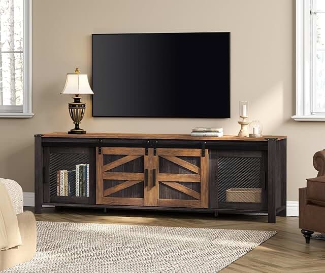Red Barrel Studio® 3 In 1 Tv Stand Set For Ups To 100 Inch Tv,Farmhouse Entertainment Center With Sliding Barn Door,Media Tv Console Table With Adjustable Shelf For Living Room Bedroom,Antique White Color:  Black