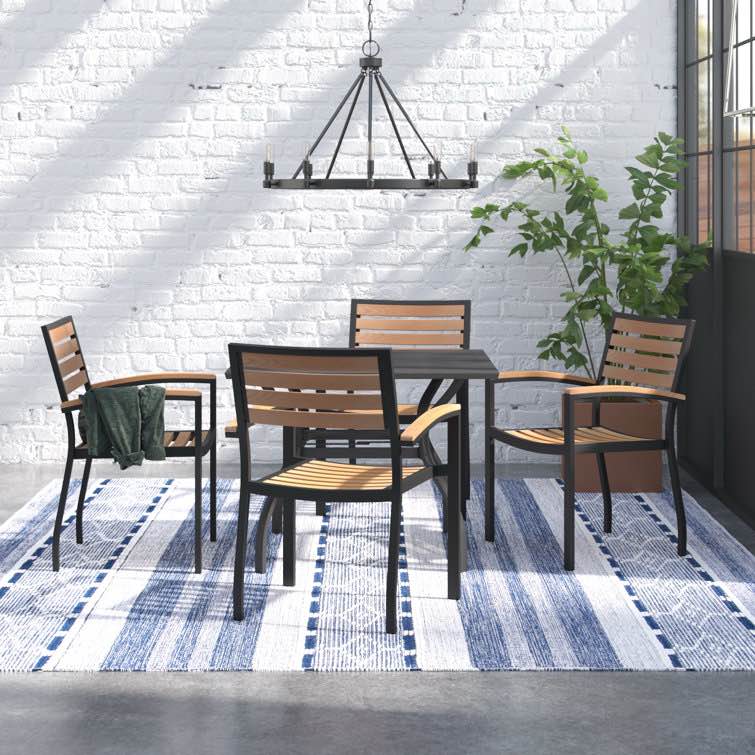 2 pcs Saville All-Weather Aluminum Patio Chairs with Faux Teak Slats 