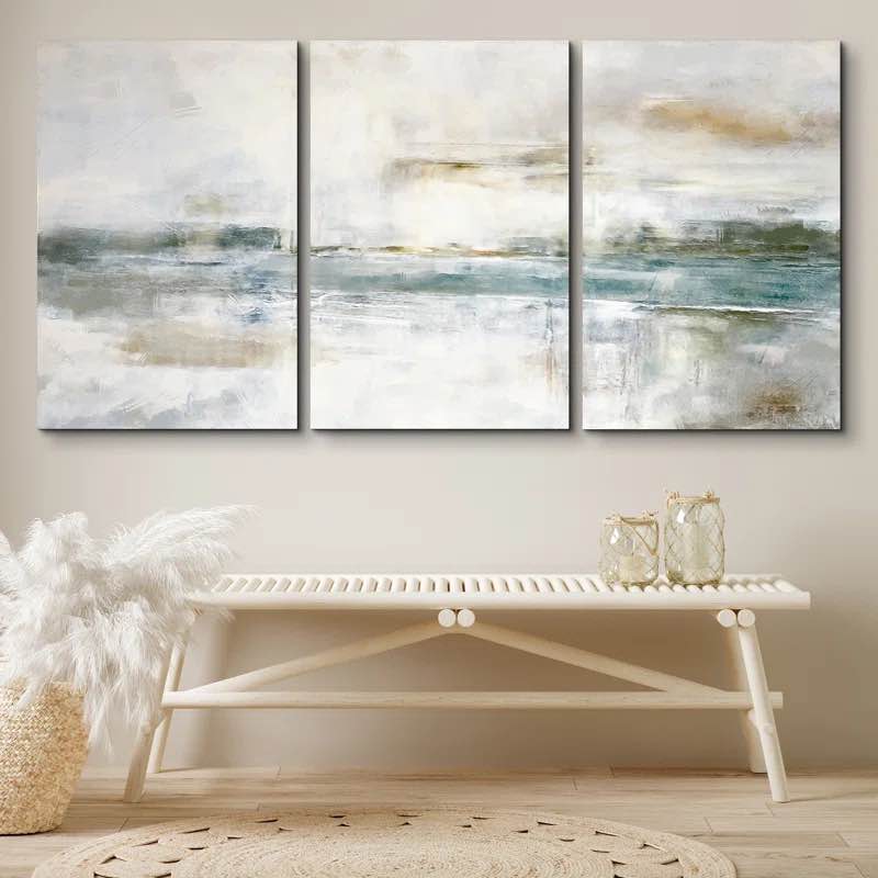 Framed Abstract Brown White Wall Art for Living Room, 3 Piece Modern Beige Canvas Artwork, Large Minimalist Contemporary Painting Prints for Bedroom Dining Room Hallway Office Wall Decor 24x36 Inch