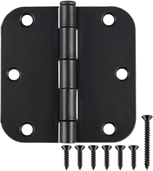 Rounded Door Hinges 3-1/2" x 3.5 inch, 5/8 Radius, Matte Black 3 ½ Inch 12 Pack