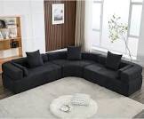 (Incomplete, Only 1 Box, Cushions) Oversized Combination Sofa, Curved Sofa, Upholstered 4 Seater Couch Modern Modular 3 Piece Free Combination, Semicircular Modular Sofa Body Fabric: Black Boucle