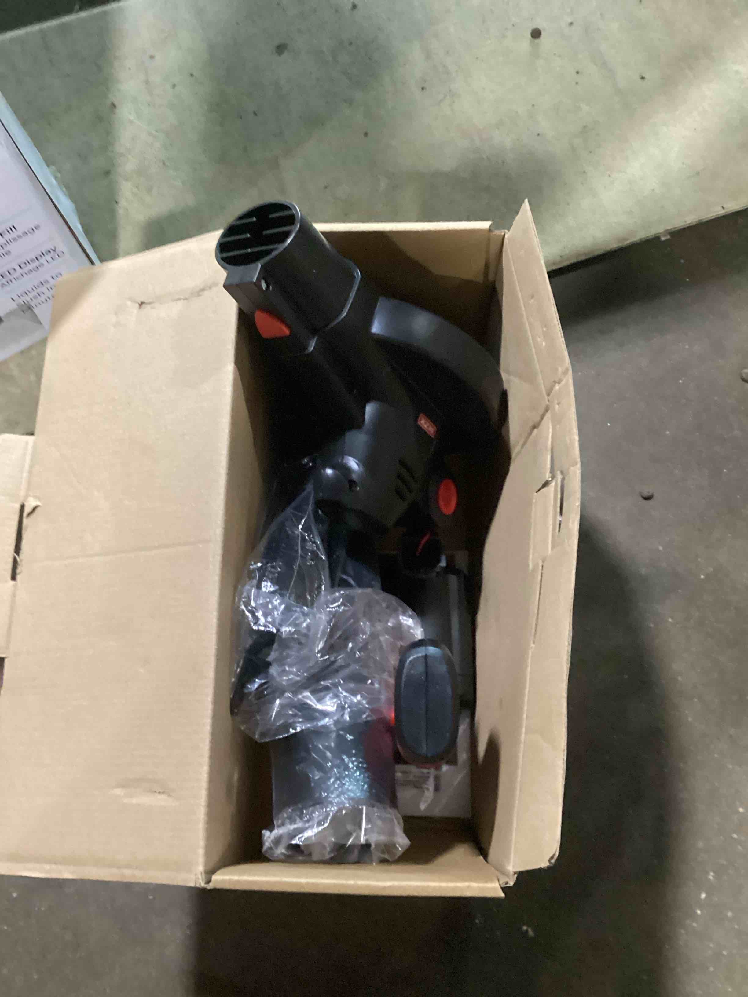 Condition photo showing As Is for mzk cordless leaf blower,20v battery powered electric blower for lawn care, electric lightweight leaf blower for blowing leaves, patio cleaning and dust(2 * 2ah battery & charger included),lf40d13