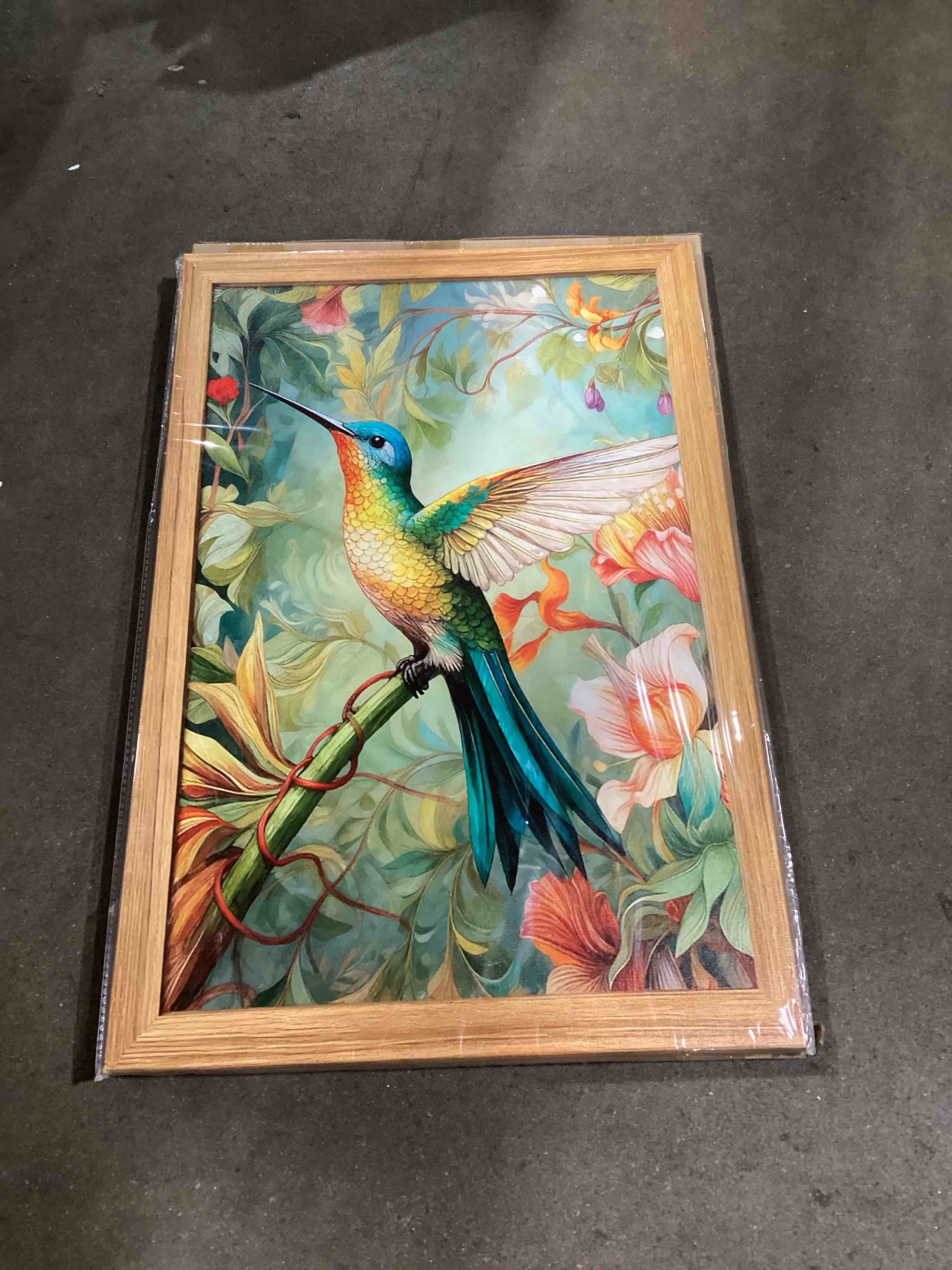 Condition photo showing Good Condition for 16x24 hummingbird wall art wrapped canvas frame painting colorful bird pictures nature botanical print with flowers home decor for living dinning room bedroom washroom entryway hallway kitchen 24"l x 16"w color bird