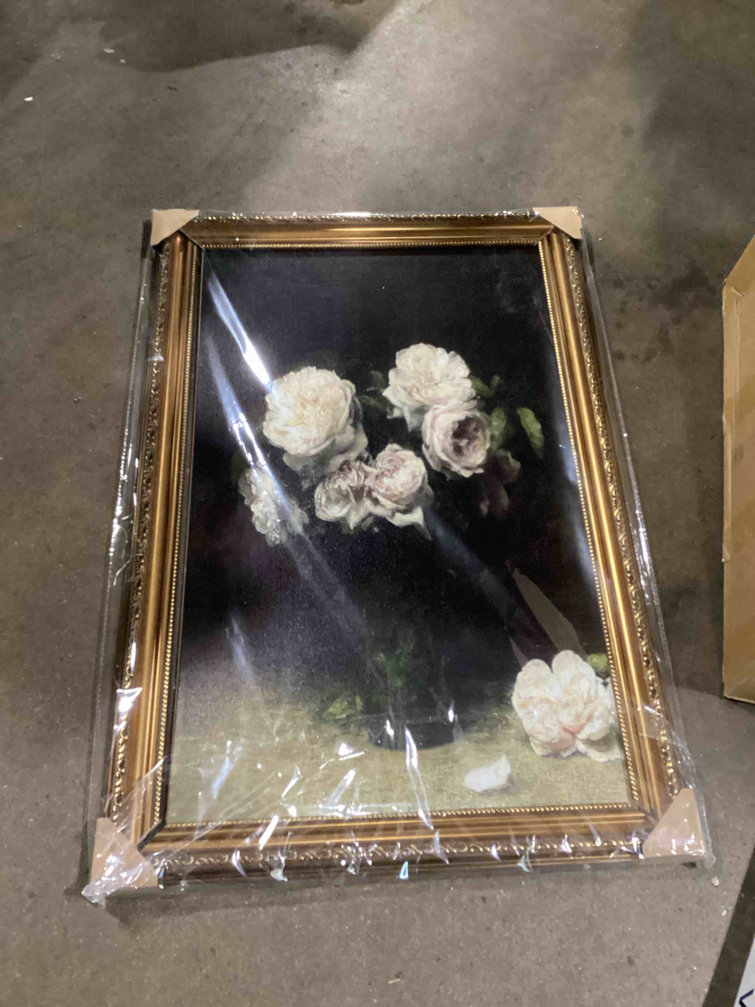 Condition photo showing As Is for astrdecor vintage floral wall art, gold framed canvas wall art moody dark roses painting, vintage flower art print for kitchen bedroom bathroom wall decor, french country decor - 20x30inch 30"l x 20"w dark roses