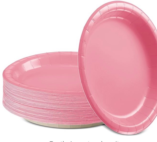 Condition photo showing Good Condition for amcrate pink paper plates, 8 1/2 inch disposable paper plates, strong and durable disposable plates for parties, dinners, holidays, picnics or party plates, 50 pack