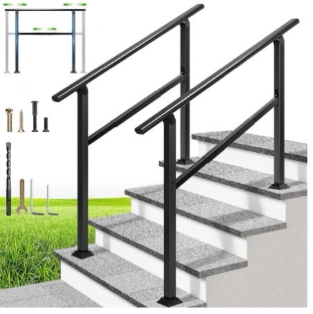Condition photo showing As Is for (similar to)vivohome adjustable outdoor handrails - durable galvanized steel hand rail, black oval design for porch, deck & stairs, 2-pack for 4 steps