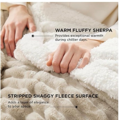 Condition photo showing Good Condition for bedsure sherpa throw blanket for couch - super soft, comfort cozy fleece thick warm blanket for women, gentlesoft plush & fluffy spring throw gift for women, room decor, beige