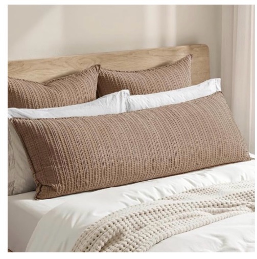 Condition photo showing Good Condition for 100% cotton waffle weave body pillowcase, 1 pack 20x54 decorative body pillow cover for bed couch sofa, neutral long cushion sham modern farmhouse home decor, brown
