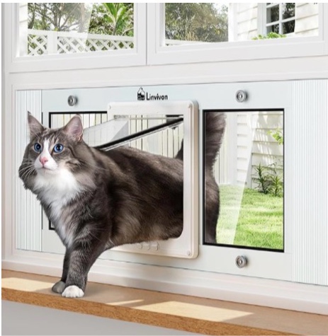 Condition photo showing Good Condition for cat door for window, quick installation adjustable width of 31"-36", cat window door with 4 locking modes, magnetic closure design, weatherproof aluminum frame cat door window insert