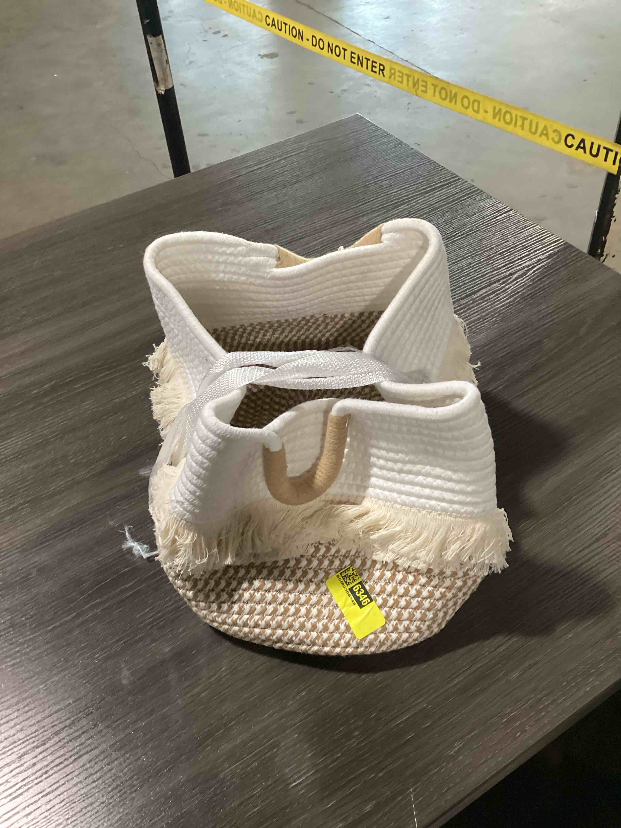 Condition photo showing Good Condition for woven baskets,  storage basket for living room, bedroom, nursery, stylish gift basket with handles, cotton rope basket for toys and shelves, multi-purpose organizer (white/brown)