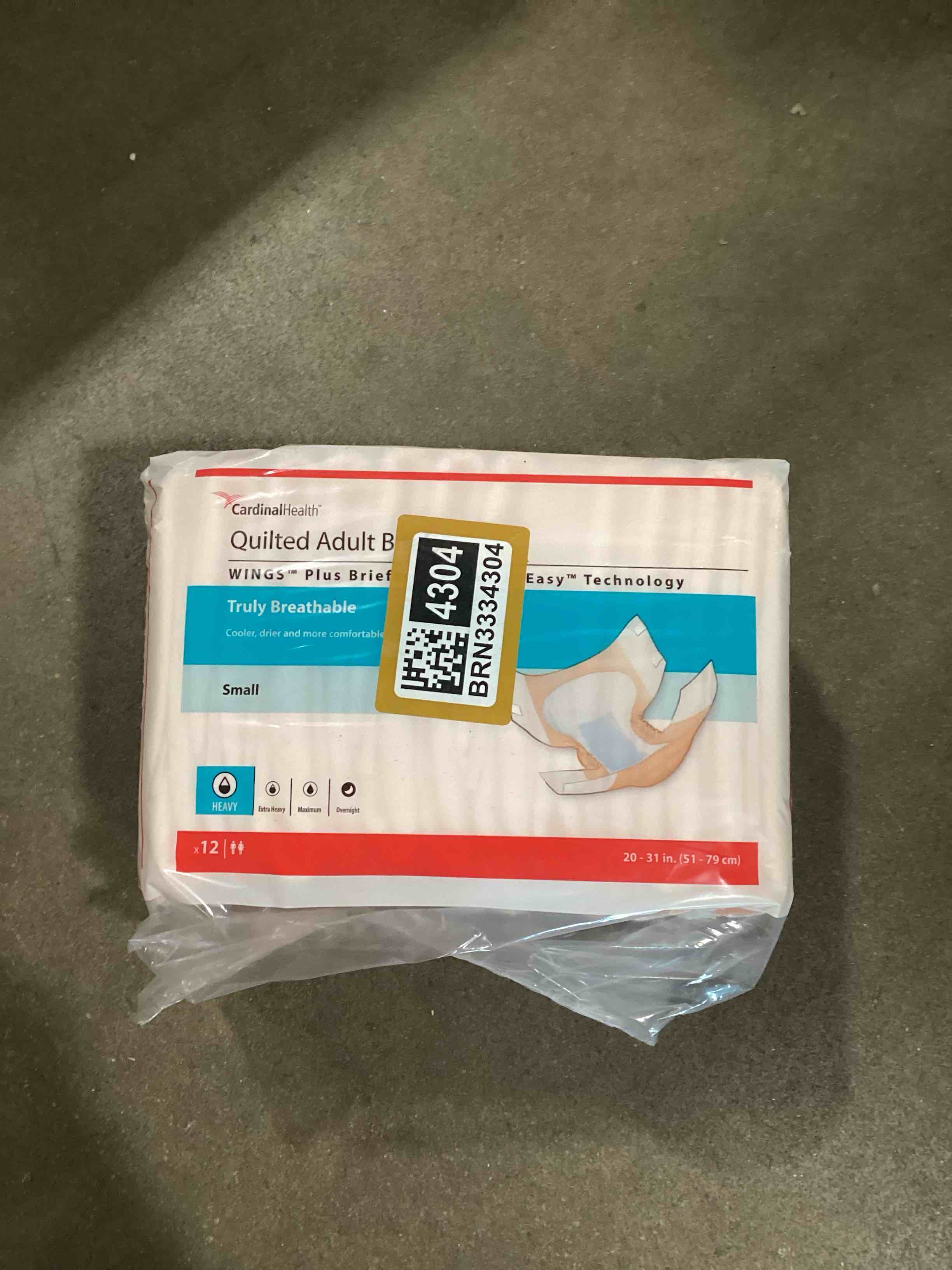 Condition photo showing Good Condition for cardinal health™ wings™ plus quilted briefs with breatheeasy™ technology, heavy absorbency, small, adult briefs, disposable incontinence diapers with refastenable tabs 12 pack