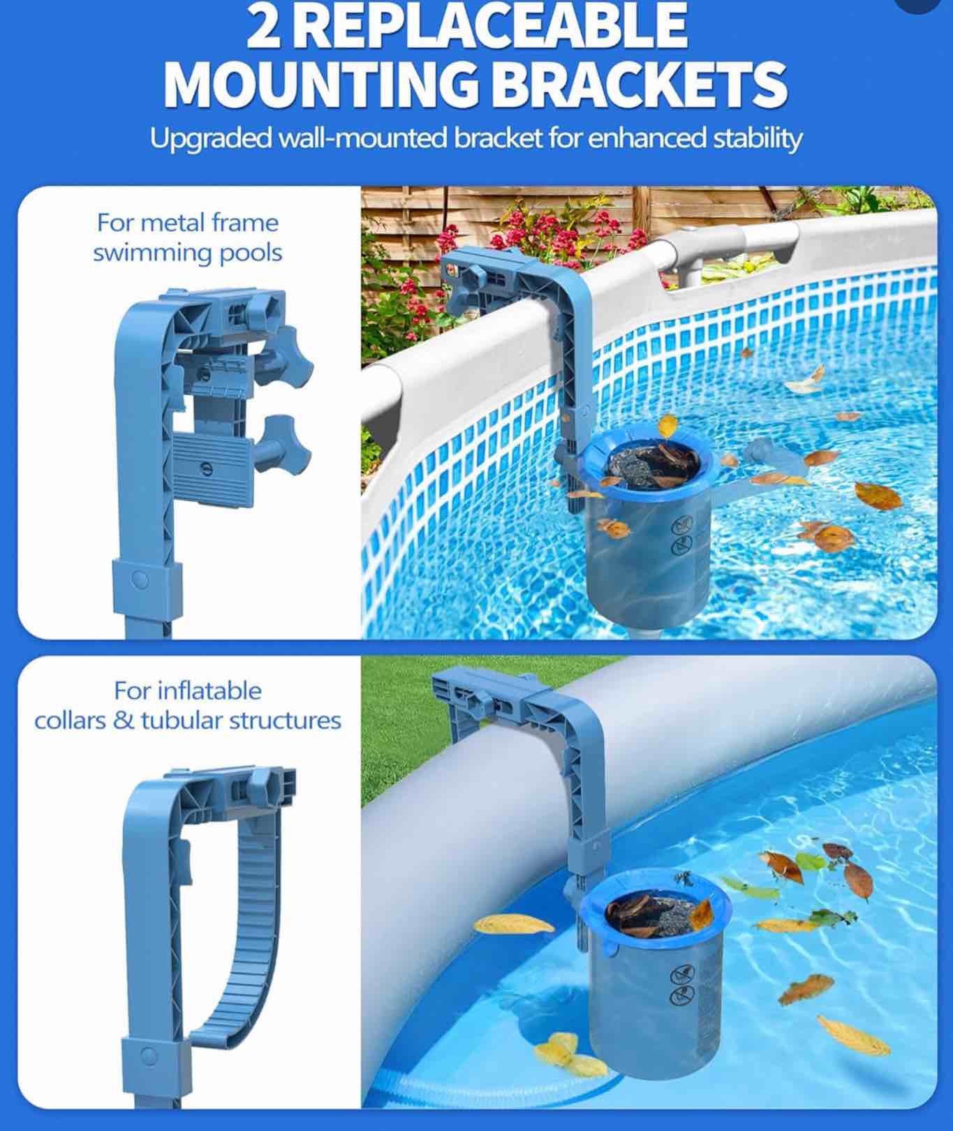 Condition photo showing Good Condition for deeprclean upgrade above ground pool skimmer comes with 3 socks, anti-tilt wall mount surface skimmer, removable skimmer basket, adjustable height bracket, auto skimming pool surface leaves - blue