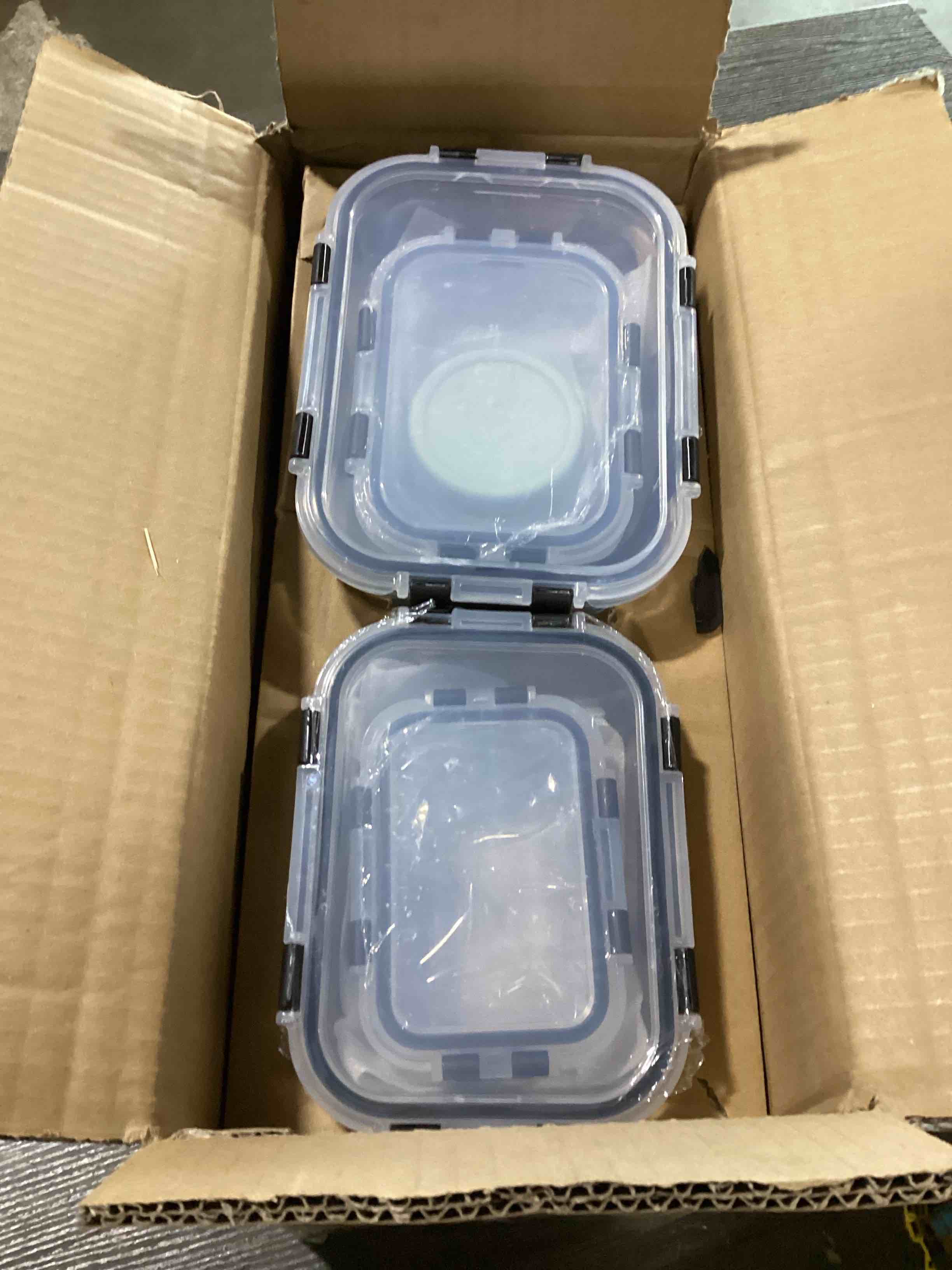 Condition photo showing As Is for kemethy 40 pcs glass food storage containers with lids(20 container & 20 lid), borosilicate glass meal prep containers for kitchen storage and organization, bpa-free, leak proof, reusable