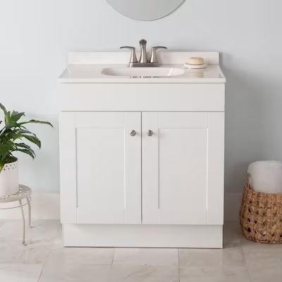 (Broken Sink) Project Source Dover 30-in White Single Sink Bathroom Vanity with White Cultured Marble