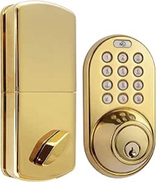 MiLocks XF-02P Digital Deadbolt Door Lock with Keyless Entry via Remote Control and Keypad Code for Exterior Doors, Polished Brass