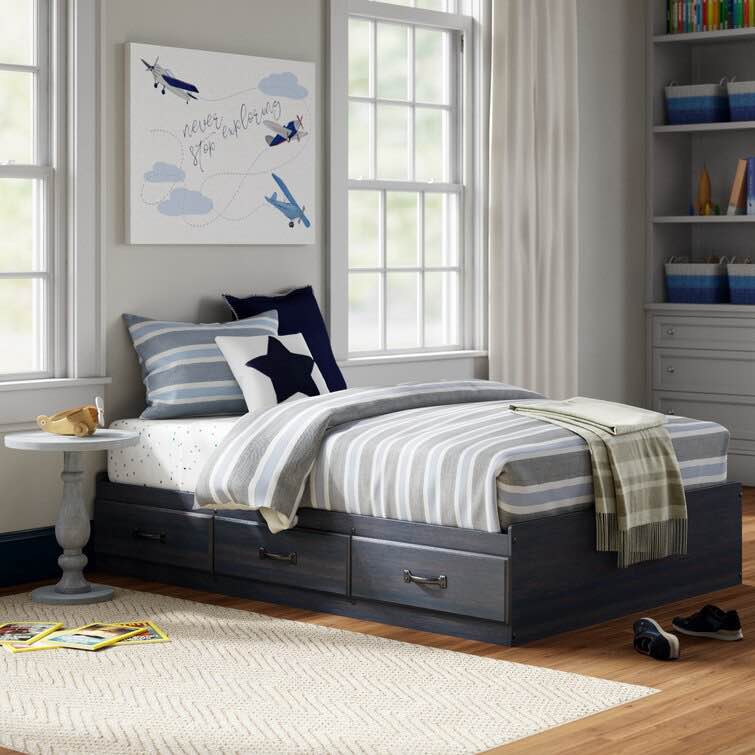(Incomplete, 1 box) Cubby Kids Standard Kids Bed with Drawers Color: Blueberry, Size: Twin