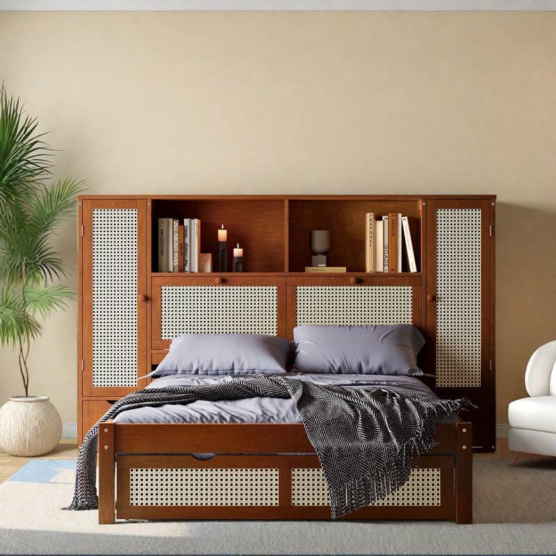 (Incomplete, box 1 of 2) Standard Bed With Drawer And Multifunctional Storage Headboard Color: Walnut