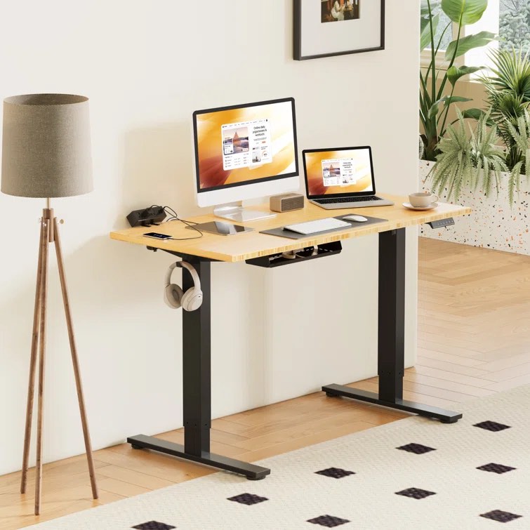 45.7" H x 48" W x 24" D Eric Height Adjustable Standing Desk, 100% Bamboo Desktop( incomplete )
