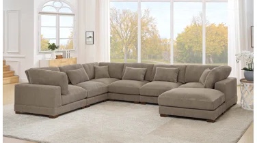 ( Incomplete, only 1 box ) Arliz 7 - Piece 144" Wide Reversible Modular Corner Sectional with Ottoman