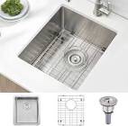 Stainless Steel Undermount Bar Sink, BoomHoze 15 x 17 Inches Small Wet Bar Sink Undermount 16 Gauge SUS304 Brushed Nickel Single Bowl Outdoor Bar Sink RV Sink