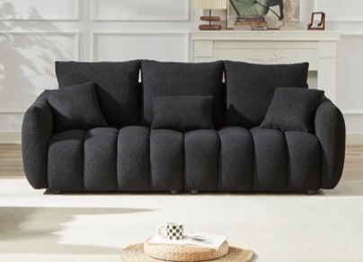 (incomplete box 1 only) Modern 82" Premium Teddy Upholstered Sofa Couch with 6 Pillows,Oversized Solid Wood Frame 3-Seater Sofa&Couch Gold Accents Armrests for Living Room, Bedroom, Apartment and Office