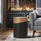 Lameen Natural Wood and Metal Round Drum End Table