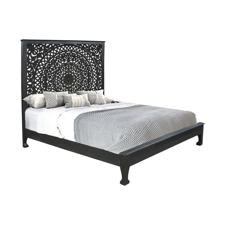 Aarohi Solid Wood Low Profile Standard Bed Color: Black, Size: Queen (incomplete)