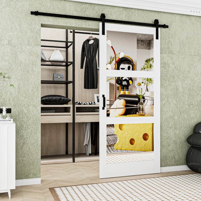 Double-sided  Glass Mirror and Solid Manufactured Wood Sliding Barn Door with Installation Hardware Kit(incomplete only the mirror)