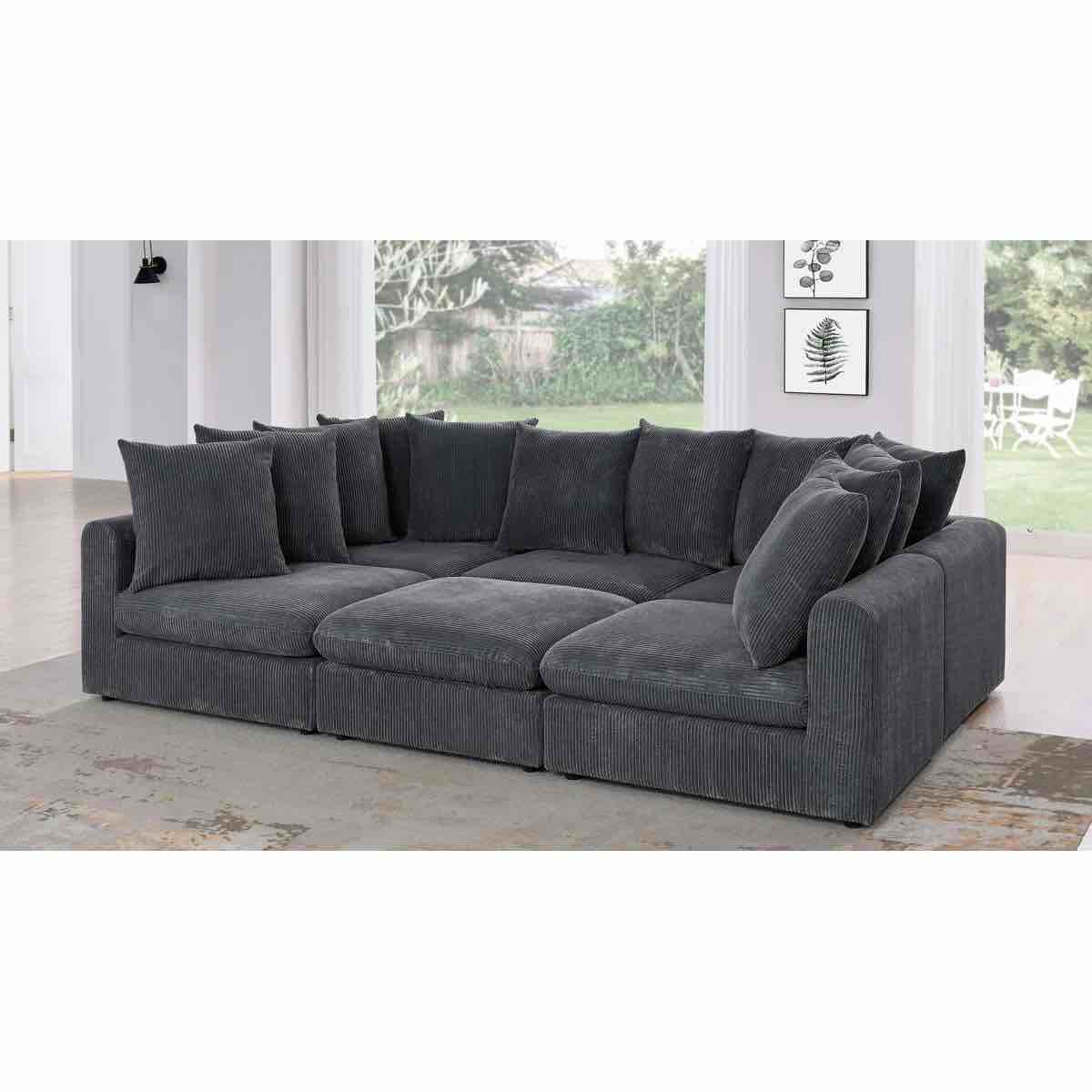 ( 6 boxes) Belandina 6-Pieces Modular Sofa Leg Color: Brown Wood, Body Fabric: Dark Gray Corduroy