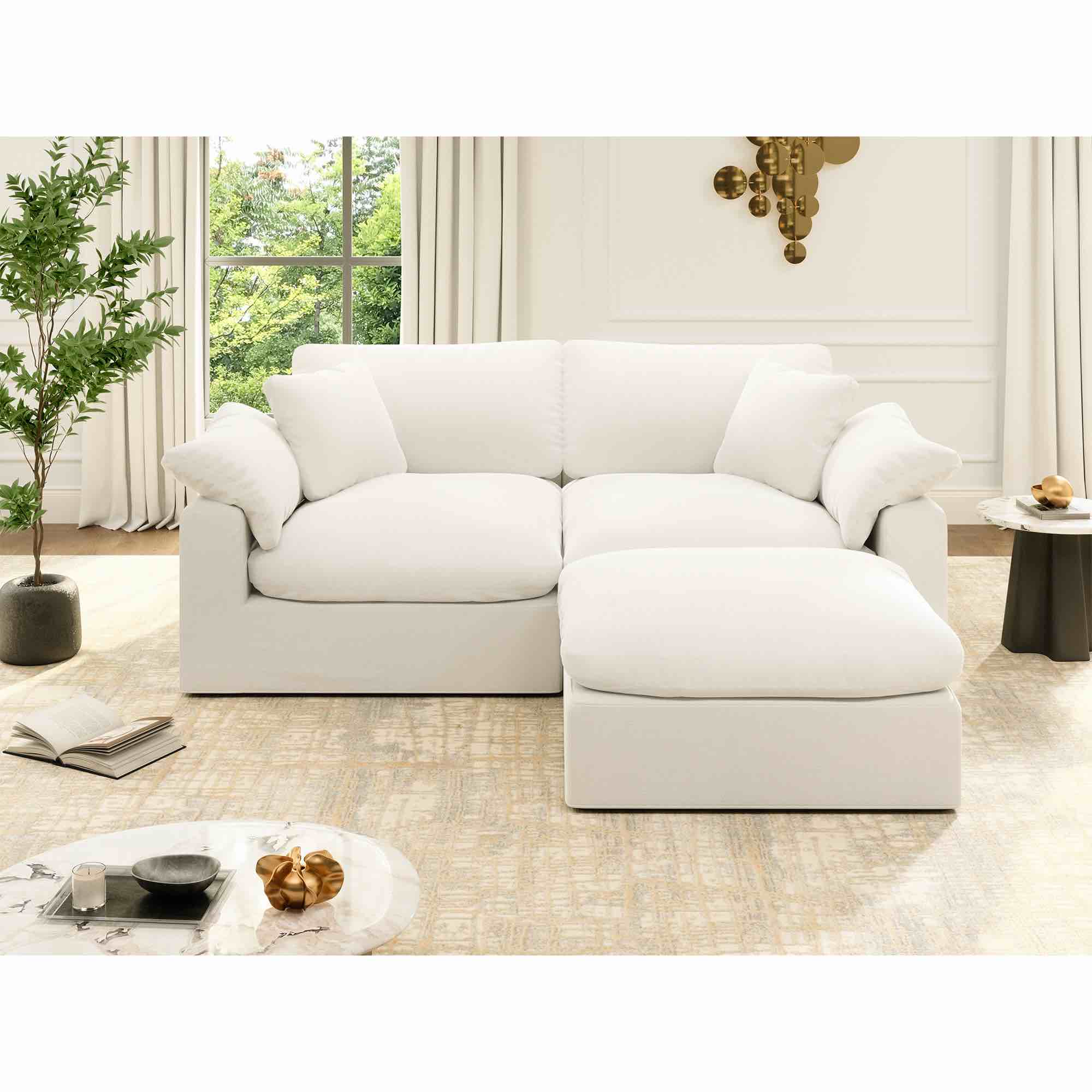 (Incomplete only 1 box ) Rawls Upholstered Sofa, Cloud Sofa Modular Sectional Sofa Couch for Living Room Office Apartment (3/4/5-Seater Options Available) Fabric: White Linen Blend, Size: 25.2" H x 143" W x 71.5" D