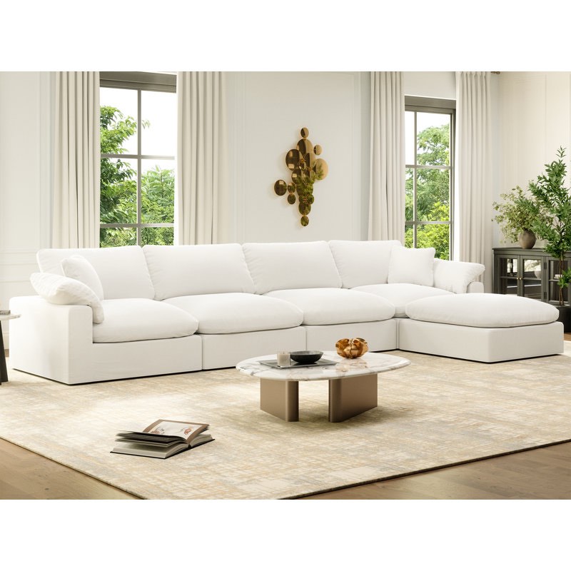 (incomplete only 3 boxes) Rawls Upholstered Sofa, Cloud Sofa Modular Sectional Sofa Modular Couch for Living Room Office Apartment Size: 25.2" H x 143" W x 71.5" D, Fabric: White Linen Blend