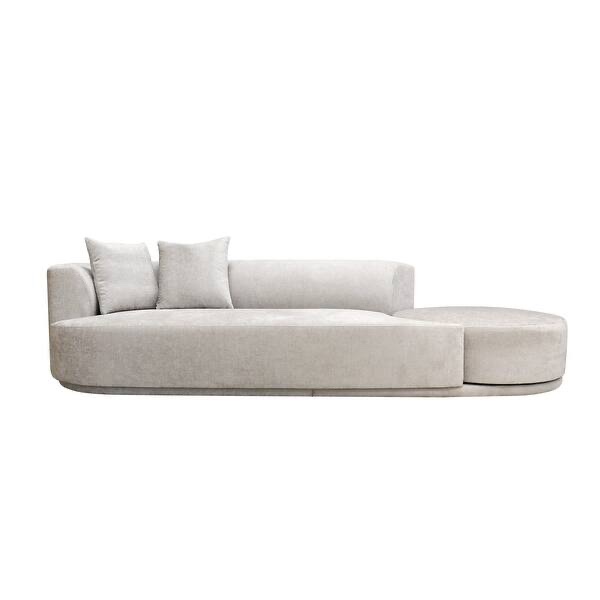 (incomplete only 1 box ) Pasargad Home Amalfi Sofa with Swivel Ottoman & Pillows, Beige - W124.4"xD41"xH28"