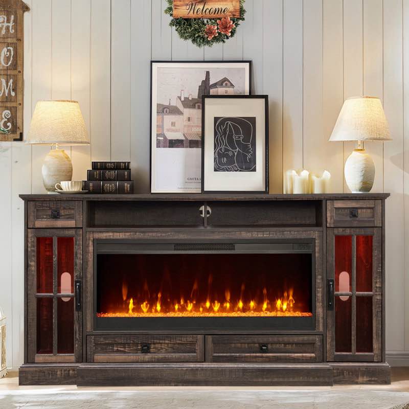 ( incomplete)Aira 70"W Farmhouse Fireplace TV Stand With Timer, Wood Media Console For TVs Up To 80" With Fireplace Included