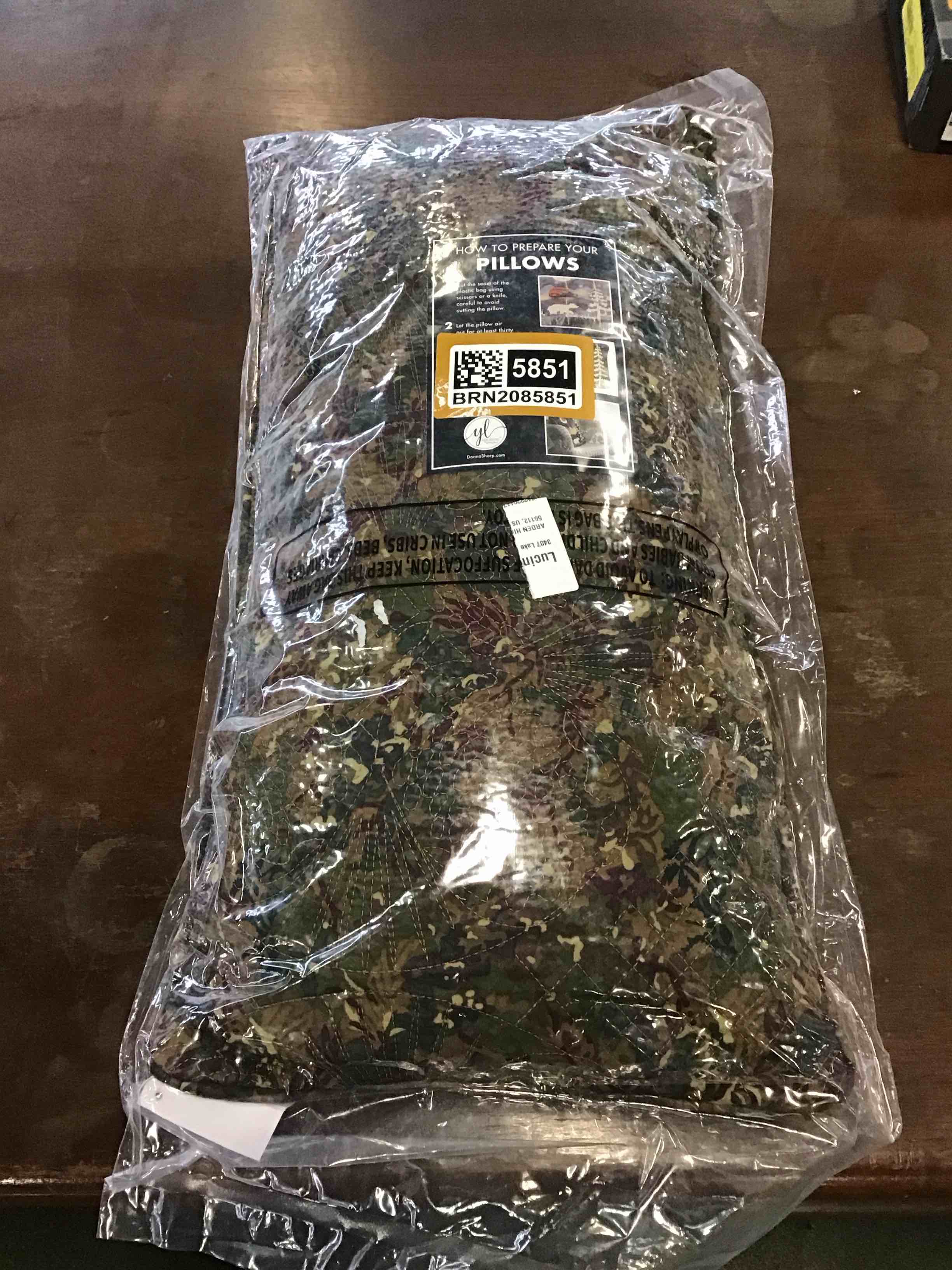 Condition photo showing New/Like New for Donna Sharp Throw Pillow - Cabin Raising Pine Cone Lodge Decorative Throw Pillow with Pine Cone Pattern - Rectangular