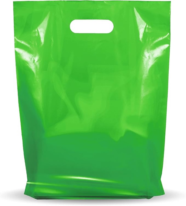 Thick Pink Merchandise Plastic Glossy Retail Bags - Die Cut Handles - Perfect for Shopping, Party Favors, Birthdays, Parties - Color Green