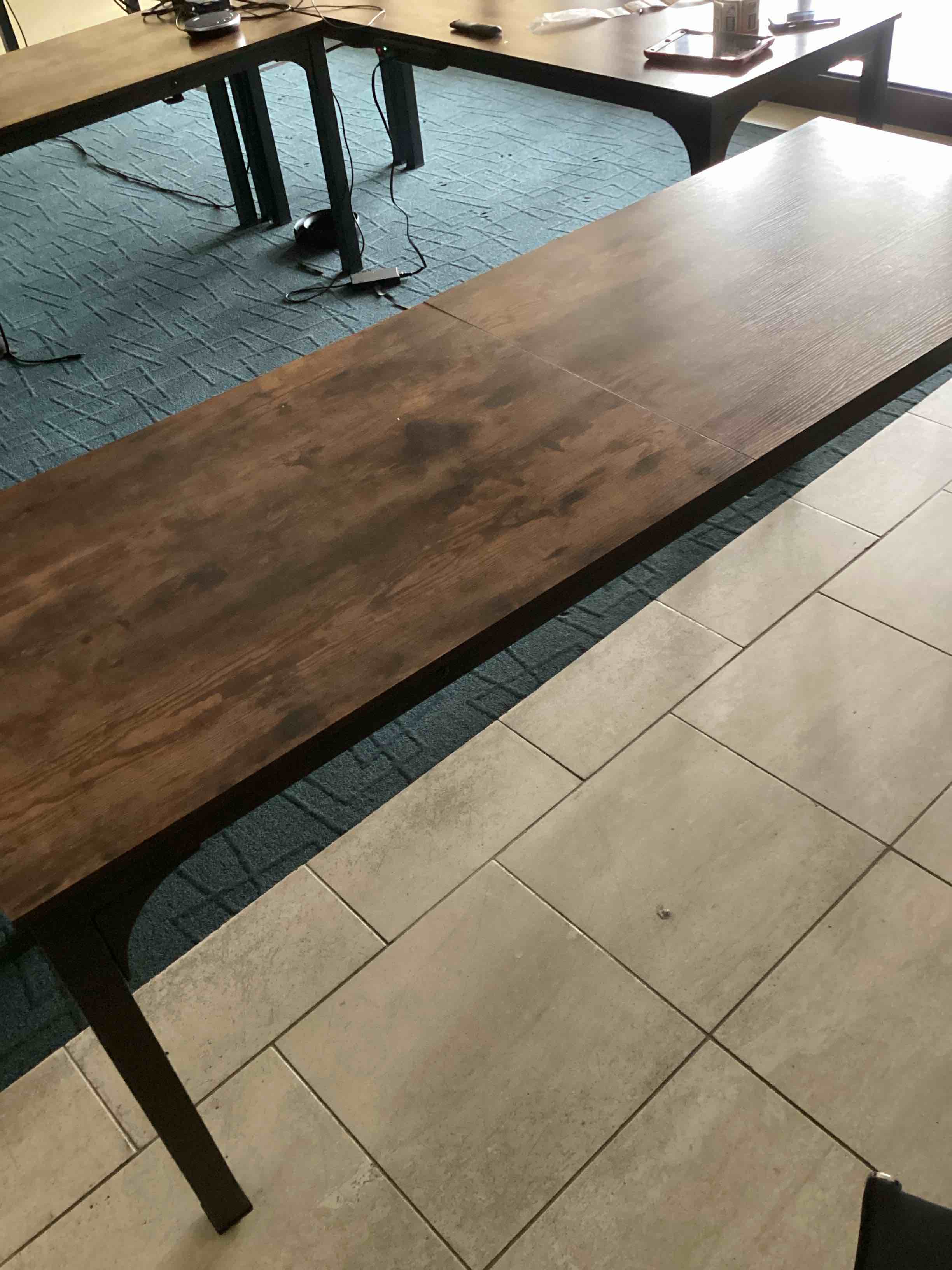 Condition photo showing Good Condition for Tribesigns 6.5 FT Conference Room Table, 78.74" W x 27.56" D Large Office Conference Table, Modern Seminar Meeting Table Desk for Boardroom, Meeting Room (1, Rustic Brown)