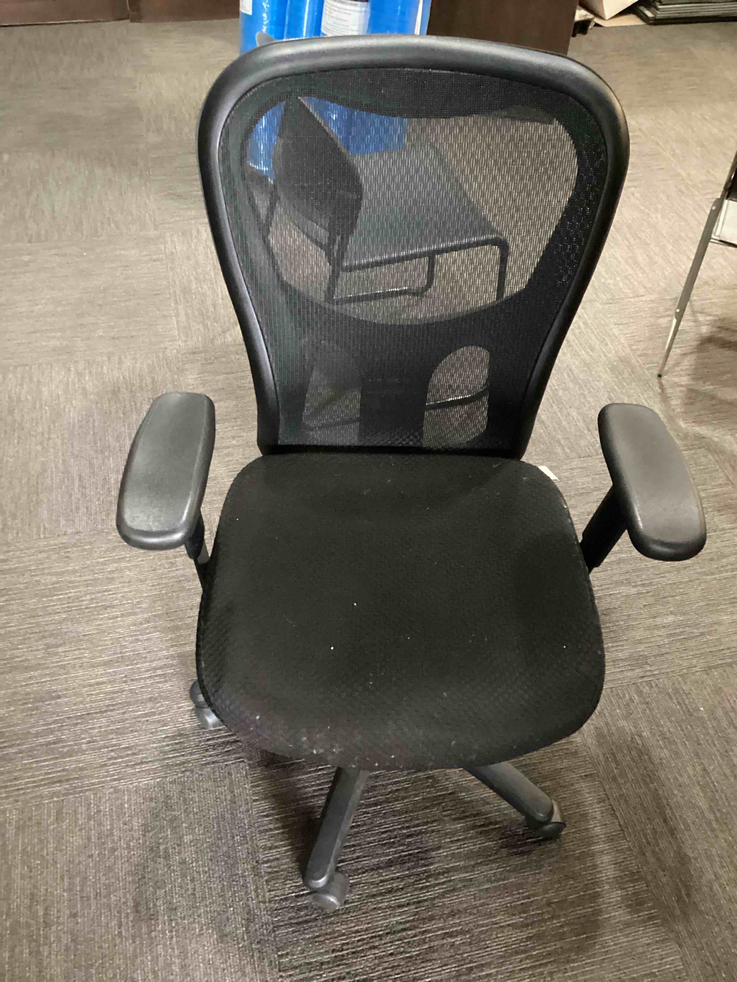 Condition photo showing As Is for Tempur-Pedic TP9000C Mesh Swivel Task Chair with Tempur Material, Cooling Gel Layer, Adjustable Armrests, and Lumbar Support, Black