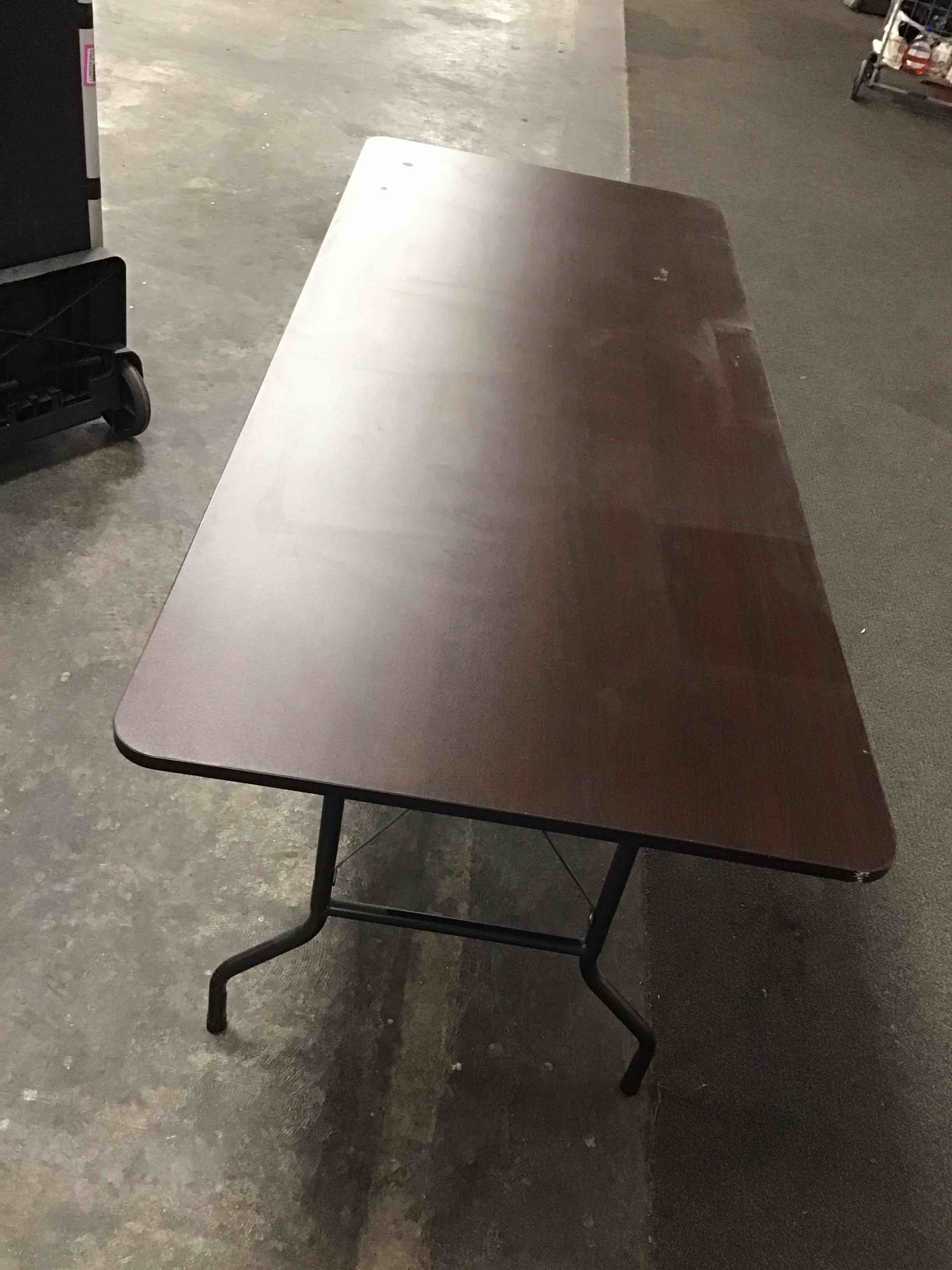 Condition photo showing As Is for Economic folding table, 6ft, mahogany