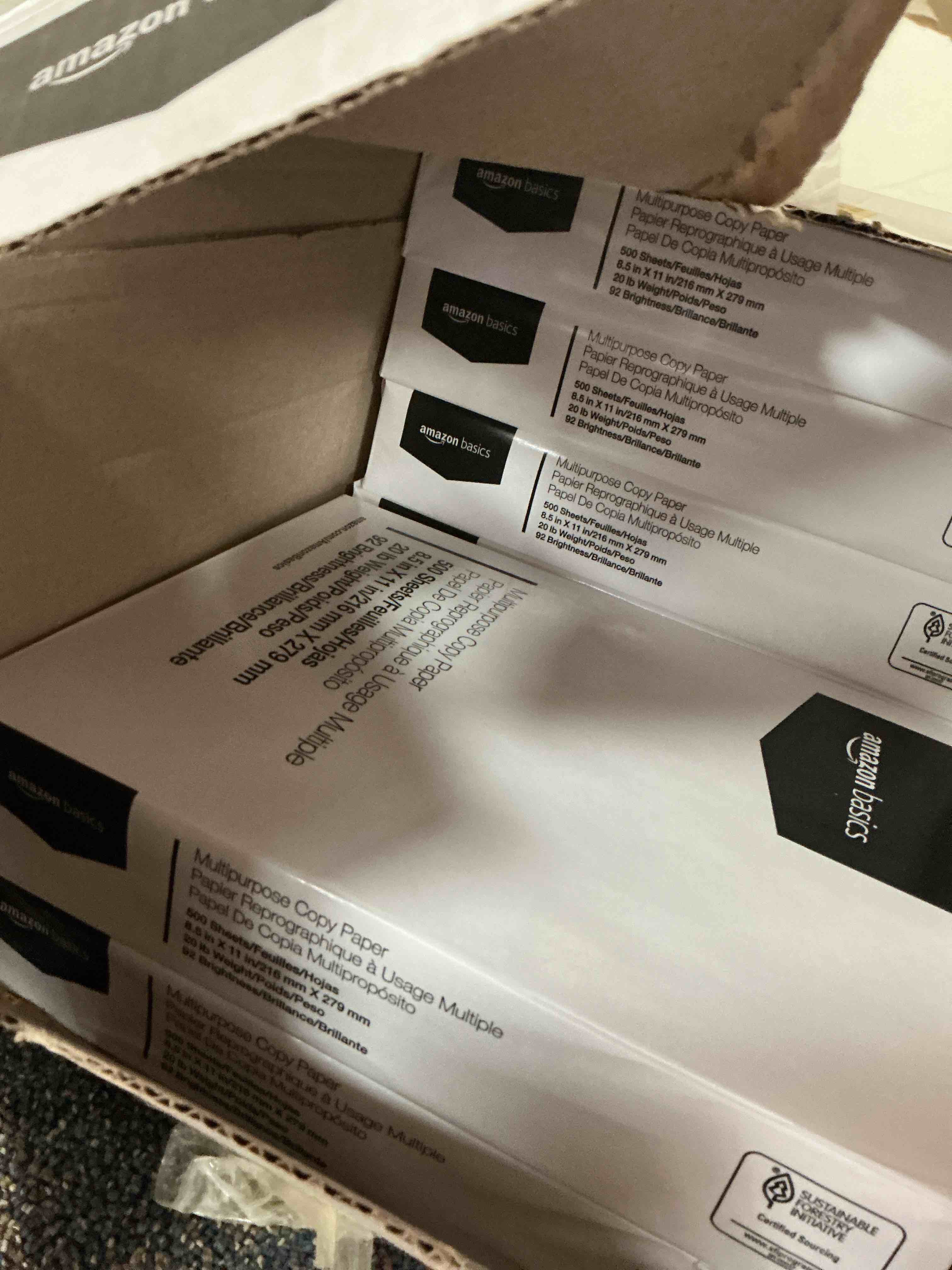 Condition photo showing As Is for Amazon Basics Multipurpose Copy Printer Paper, 8.5 x 11 Inches, 20 lb, 1 Ream, (500 Sheets), 92 Bright, White 1 Ream | 500 Sheets Letter (8.5x11)