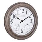 26.2" Quartz Outdoor Brushed Gray Oak Analog Clock with Thermometer & Hygrometer