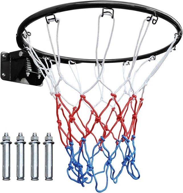 18" Basketball Rim Replacement, Wall Door Mounted Basketball Rim, Double Spring Solid Basketball Rim Replacement with Net Fits In-Ground & Wall-Mounted Basketball Hoops, Indoor/Outdoor Black
